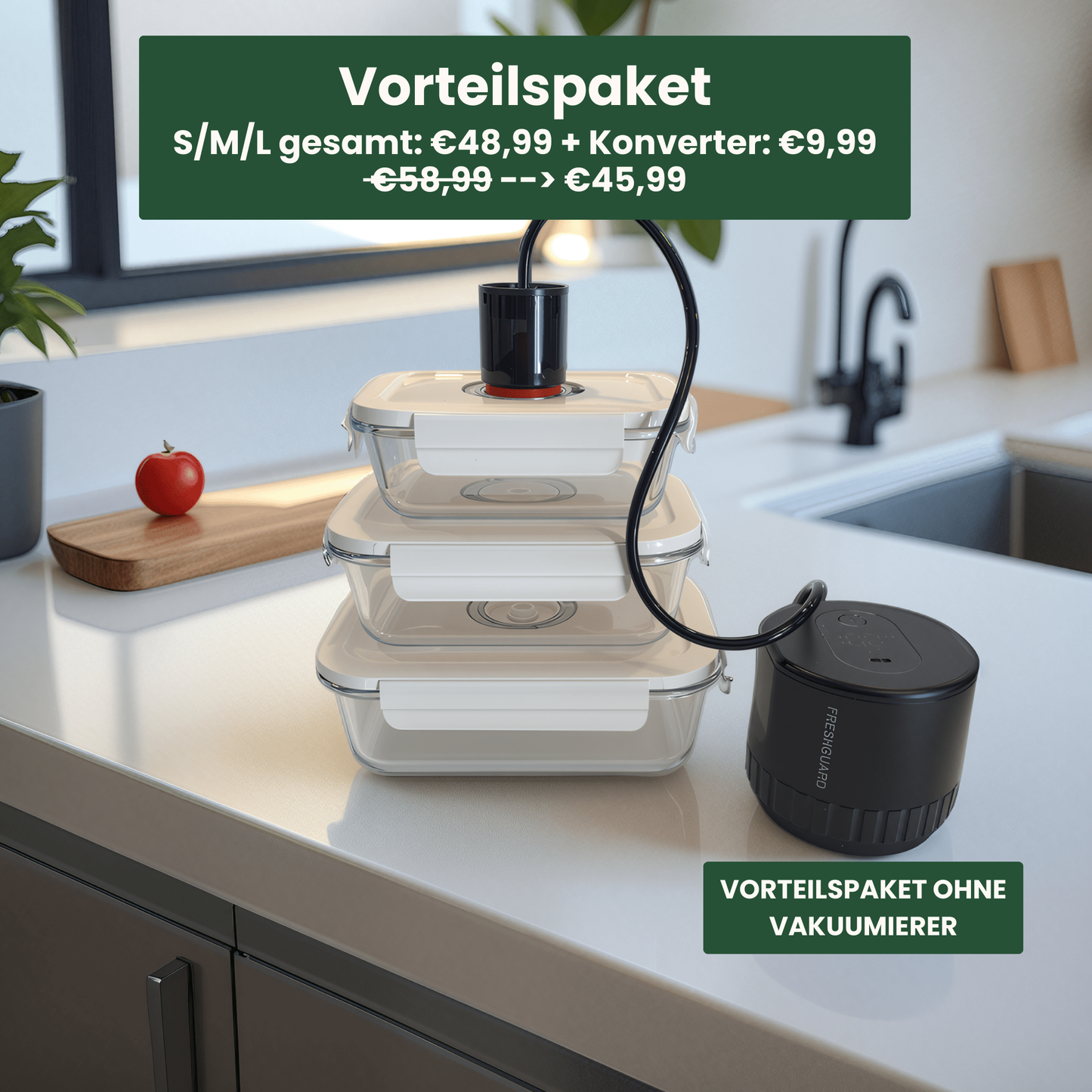 FreshGuard™ Glas-Vakuum-Frischhaltedose